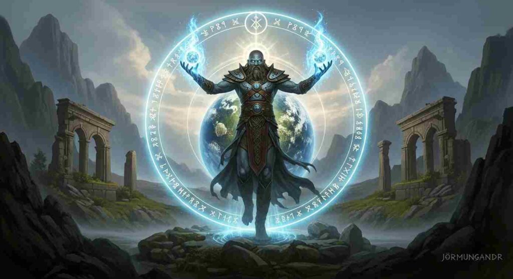 Jörmungandr, the World Serpent, associated with tremors and earth-shaking powers in Norse myths.