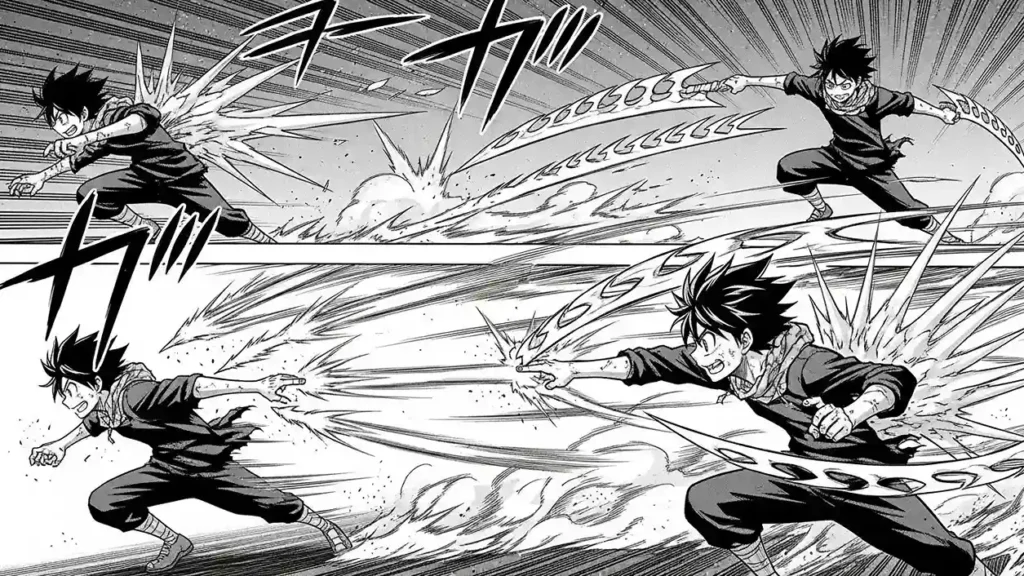 Dynamic action sequence showing bone manipulation offensive techniques including bone projectile firing, blade extension from forearms, and spike protrusion attacks