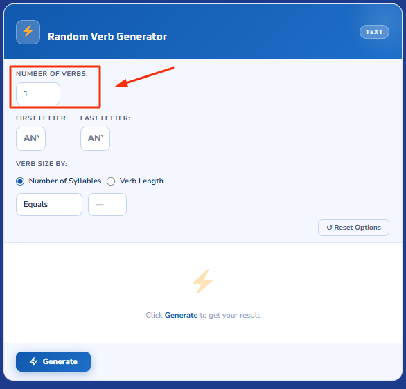 random verb generator - step 1
