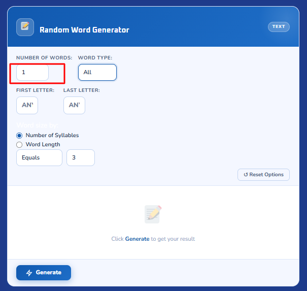 step1 for generating random word