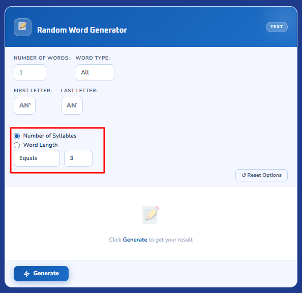 step1 for generating random word