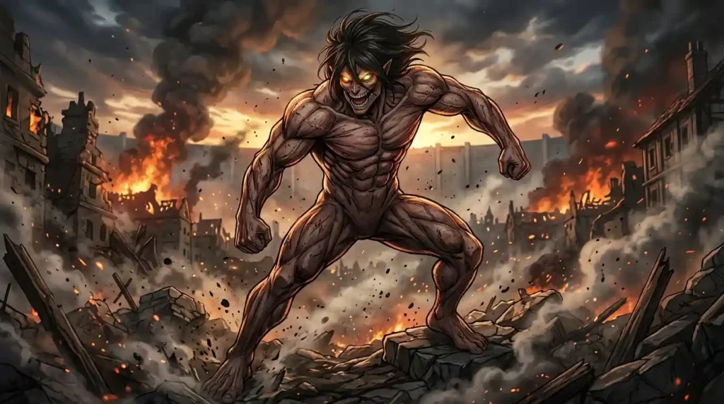 Colossal Titan appearing above a massive wall