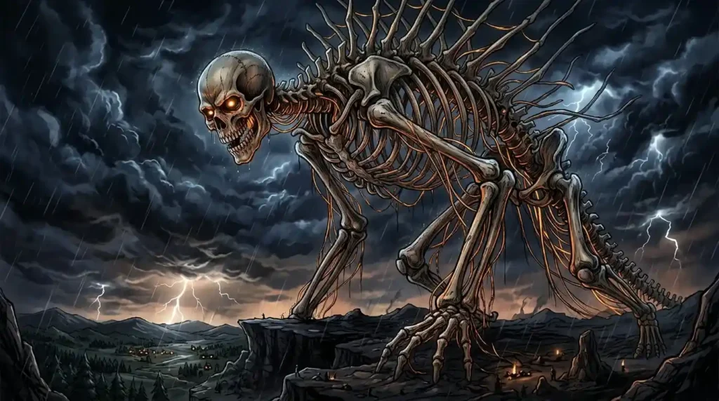 Eren Yeager's massive skeletal Founding Titan form
