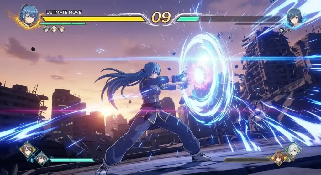 Anime fighting game ultimate move energy bar cinematic attack