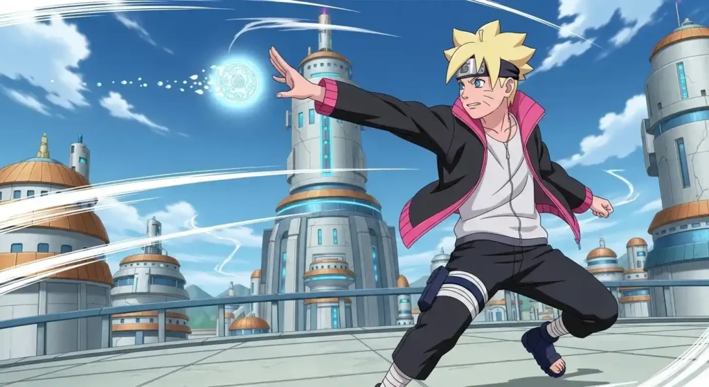 Boruto Uzumaki using Vanishing Rasengan invisible attack, modern Rasengan variant in Boruto series