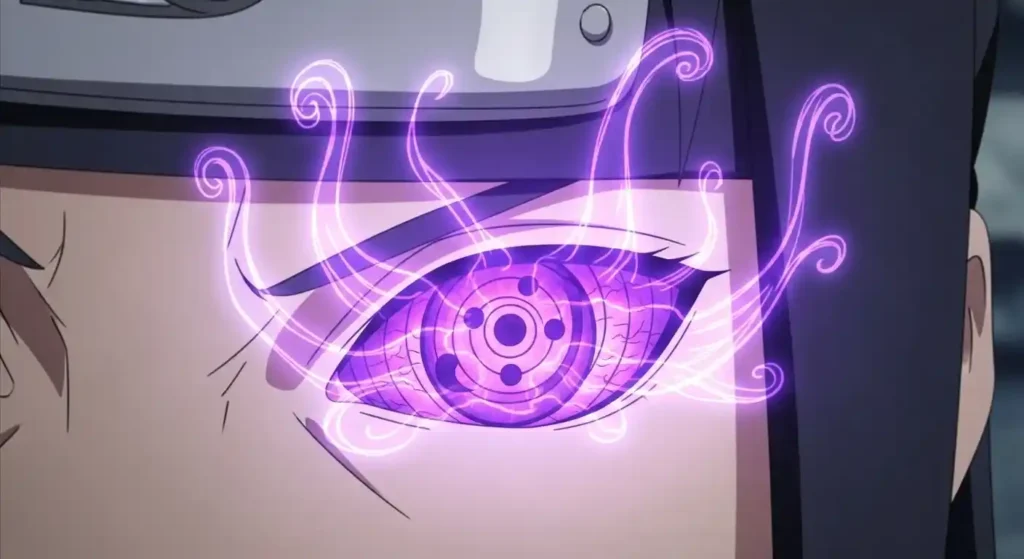 Sharingan evolving into Rinnegan purple eyes transformation Naruto anime power evolution