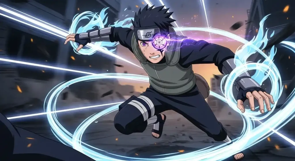 Sharingan eye of insight tracking enemy movement chakra flow visualization anime battle