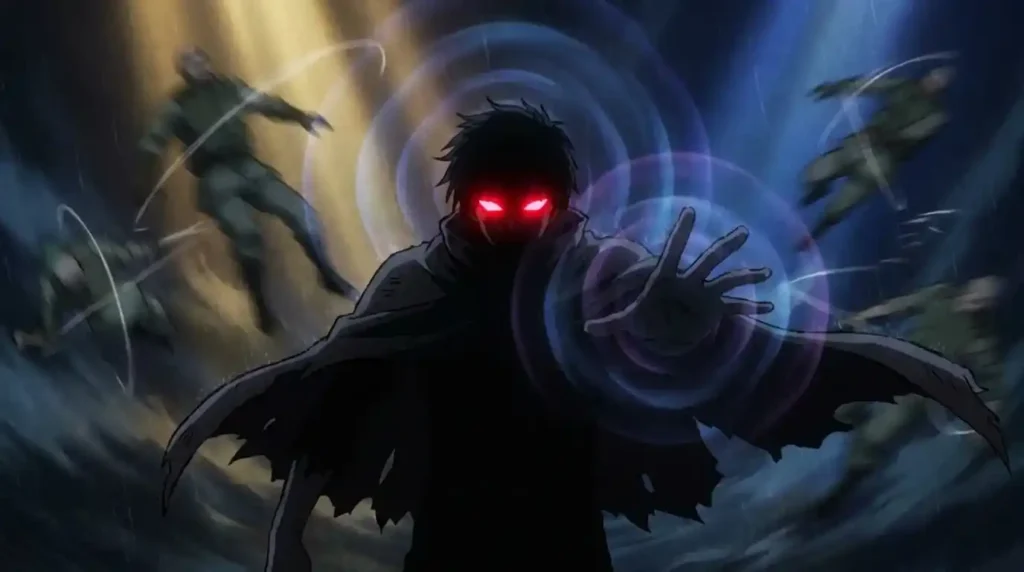 Anime fighter using Observation Haki with glowing eyes sensing attacks and future sight ability