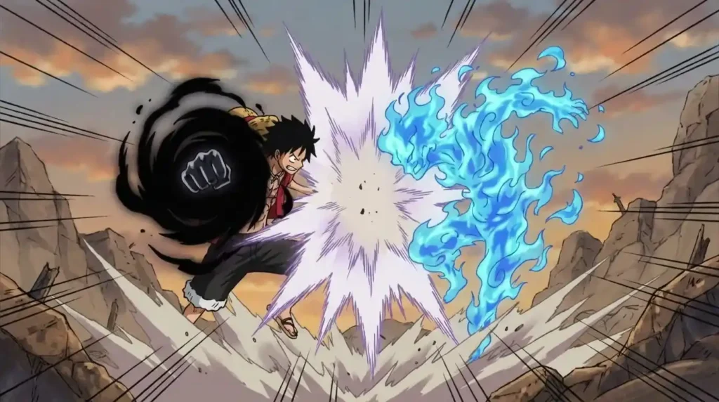 Armament Haki attack hitting Logia user showing haki bypassing intangibility in One Piece anime fight