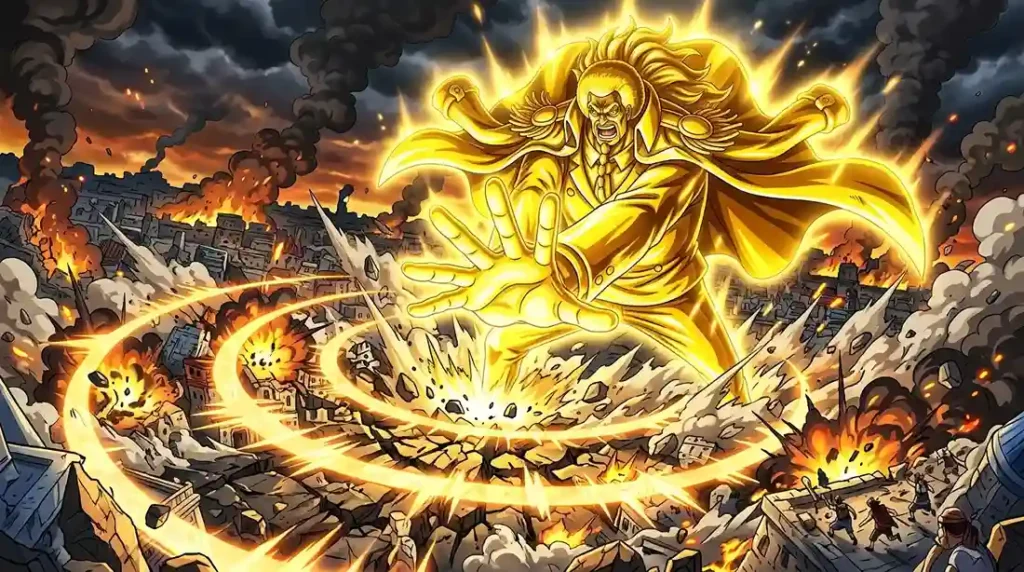 Sengoku golden Buddha transformation releasing massive shockwaves in One Piece