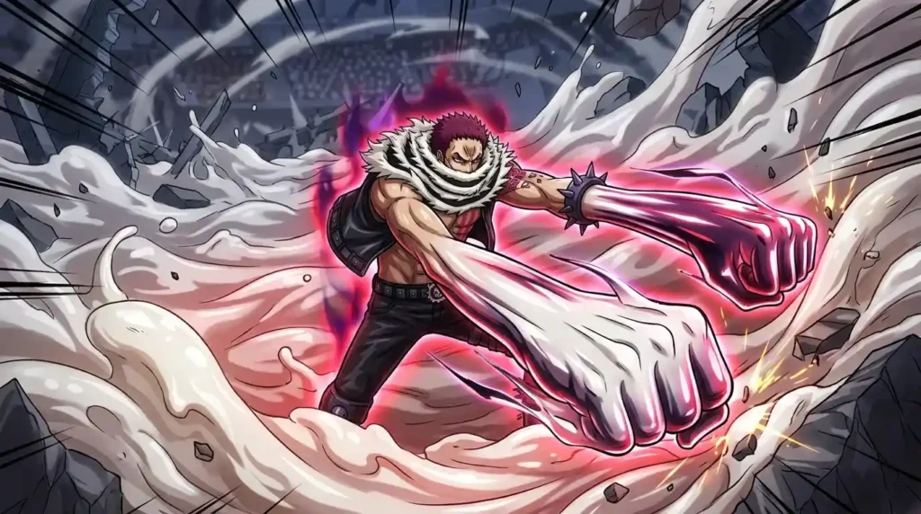 Charlotte Katakuri using Mochi Mochi no Mi awakening transforming battlefield into mochi with powerful attacks