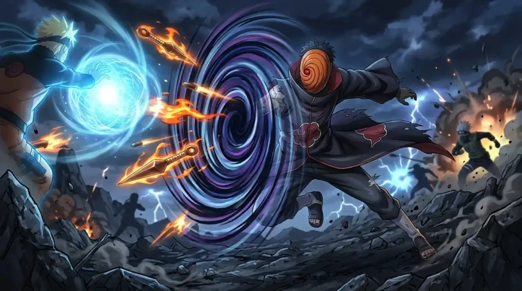 Obito Uchiha using Kamui intangibility and portal ability anime