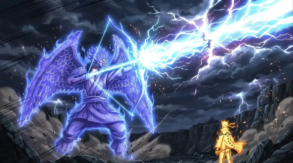Sasuke Indra arrow lightning attack from Susanoo anime