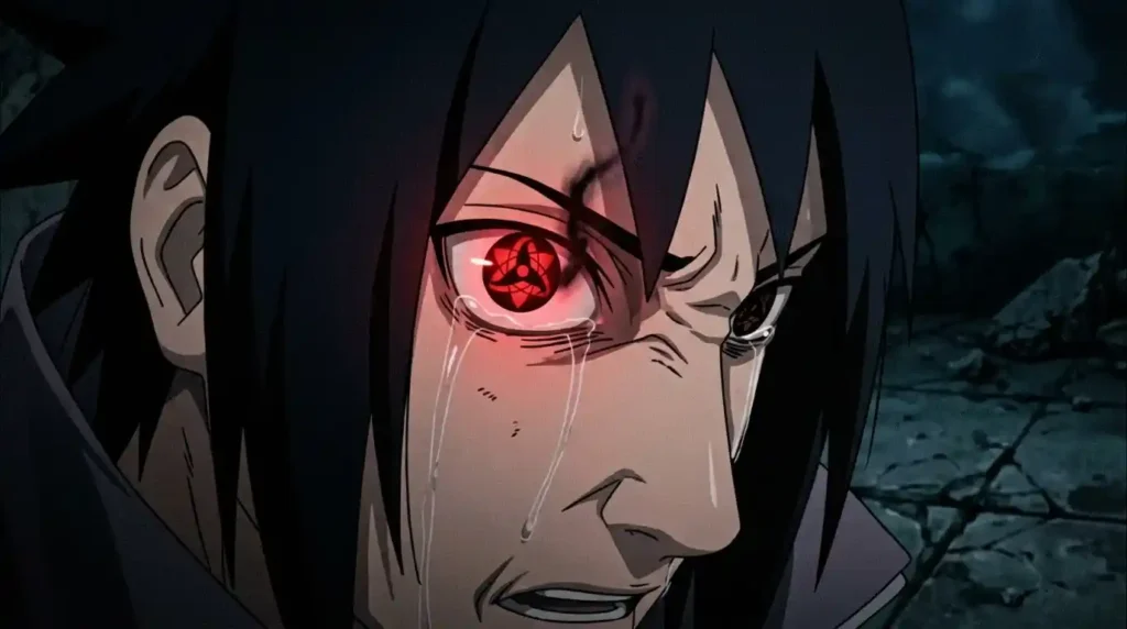 Sharingan evolving into Mangekyo Sharingan emotional transformation anime