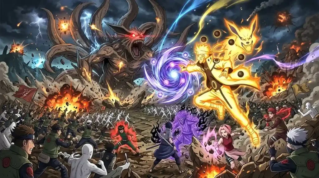 Fourth Great Ninja War battle with Ten Tails and Allied Shinobi Forces Naruto Six Paths Sage Mode
