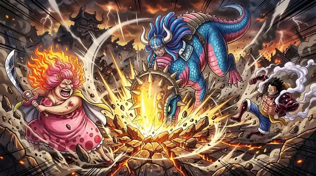 Ulti Pachycephalosaurus hybrid form using devastating headbutt attack in One Piece