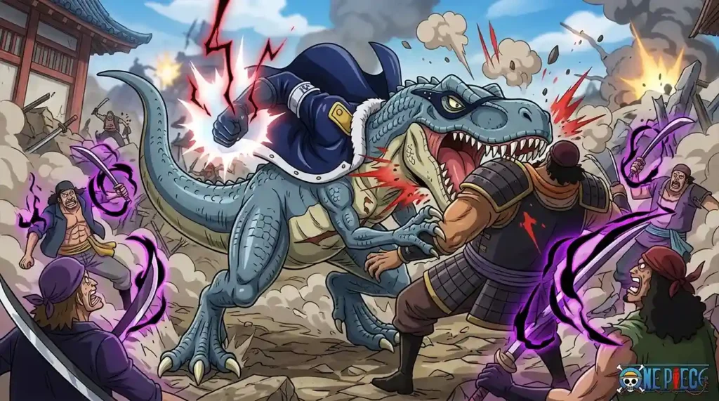 X Drake Ancient Zoan Allosaurus hybrid form using powerful bite attacks