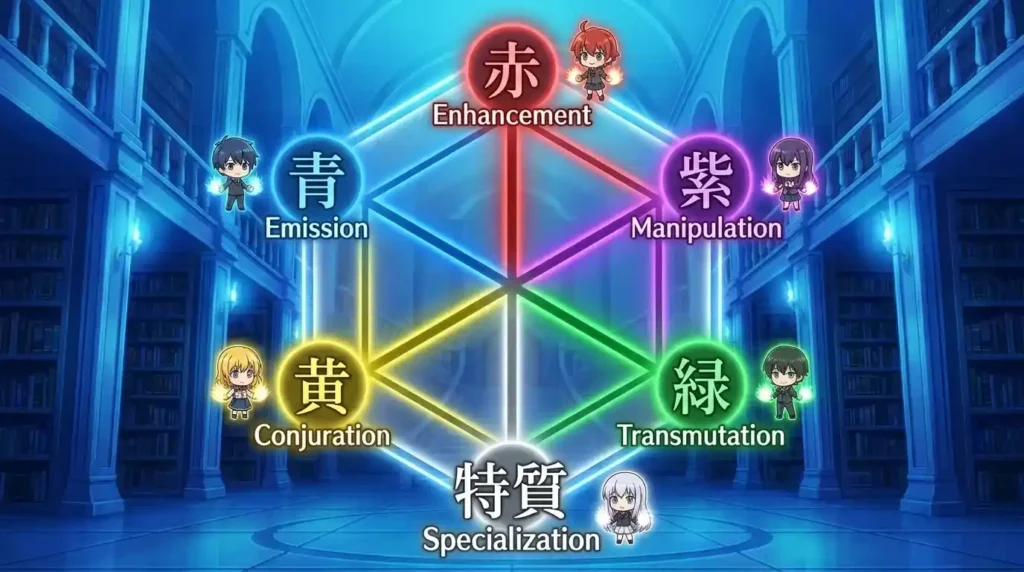 Hunter x Hunter Nen chart showing the six Nen categories and Manipulation affinity