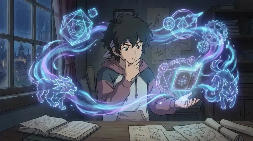 Hunter x Hunter character creating a custom Emitter Nen ability through aura shaping and strategy.