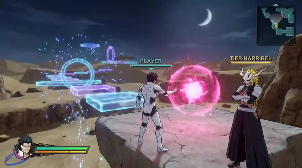 Partial Resurreccion unlock process with Harribel NPC and Pink Orb challenge in Bleach-inspired game