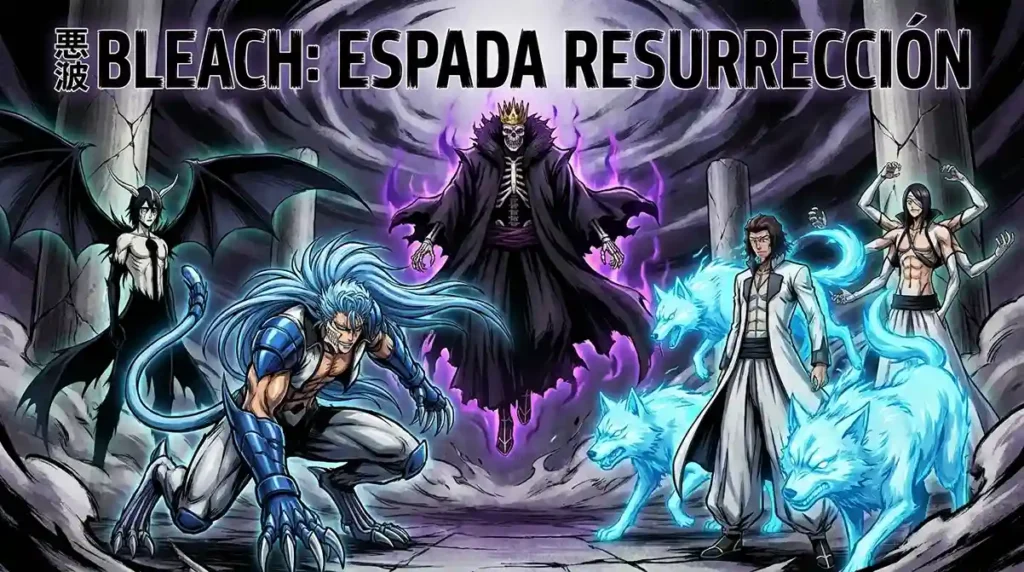 Espada Resurreccion forms lineup featuring Grimmjow Starrk Baraggan and other Arrancar in Bleach