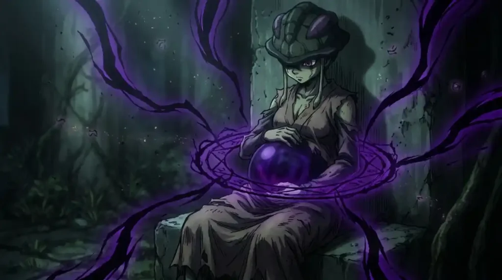 Hina using Specialist Nen exorcism ability to remove a Nen curse in Hunter x Hunter