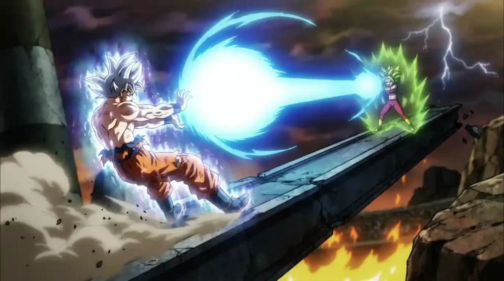 Ultra Instinct Goku performing Divine Kamehameha against Kefla in Tournament of Power
