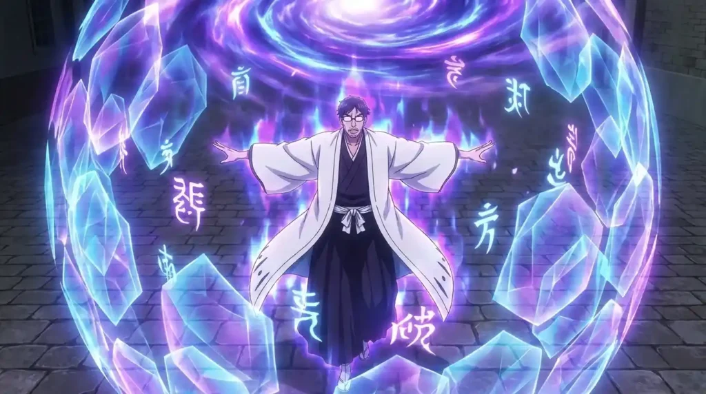 Hachigen Ushoda creating powerful Kido barriers and energy shields in Bleach