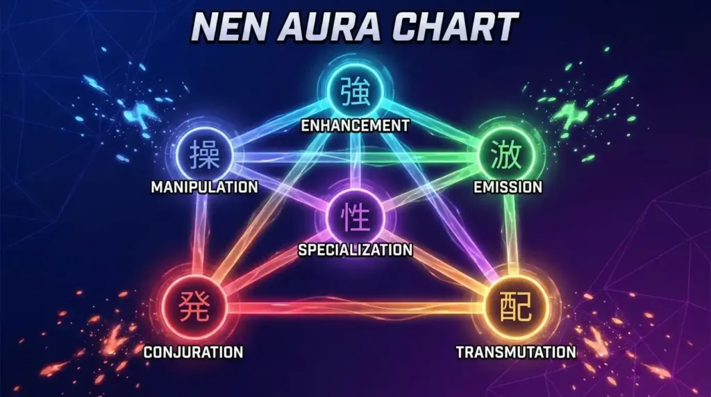 Hunter x Hunter Nen hexagon chart showing Enhancement