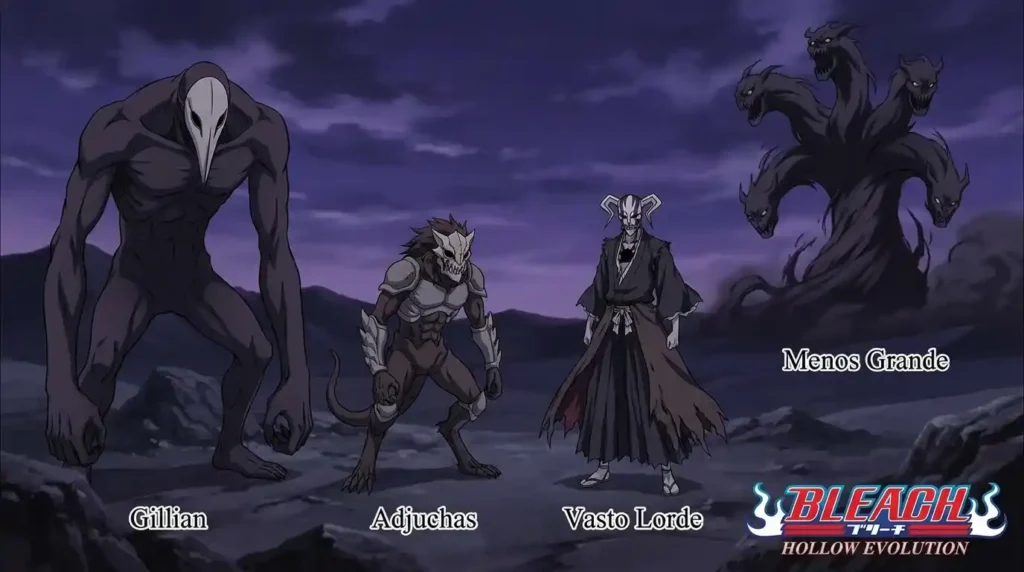 Hollow evolution stages from Menos Grande to Vasto Lorde in Bleach power system