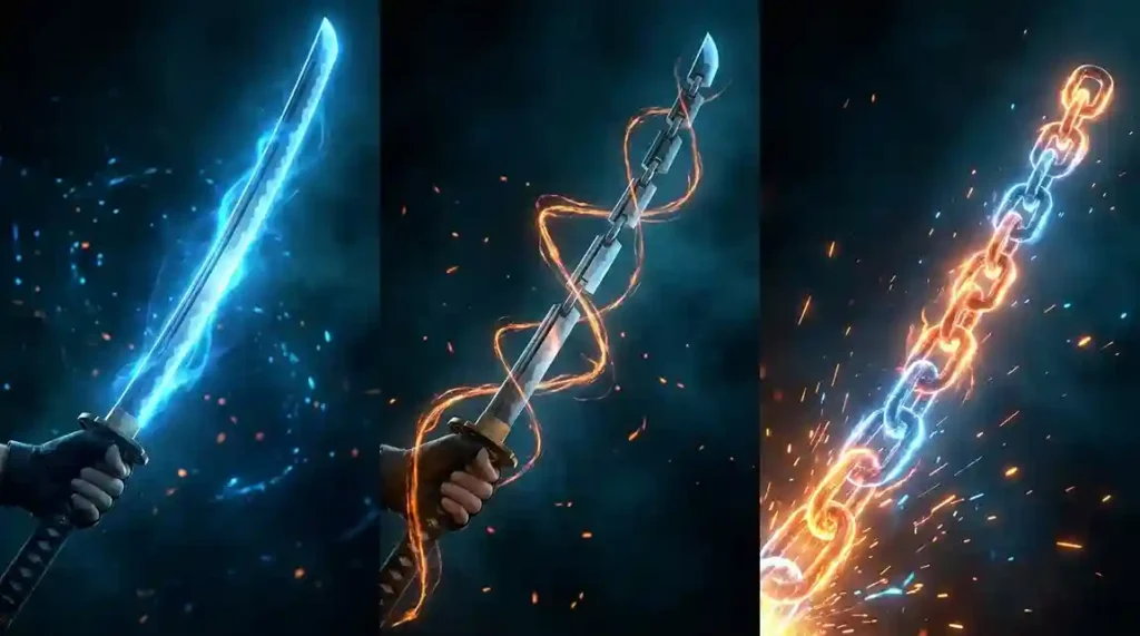Zanpakuto transforming from a katana into a powerful chain blade during Shikai release.