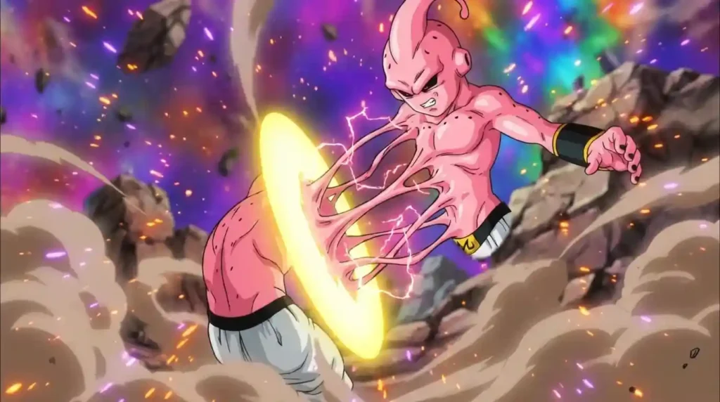 Kid Buu regenerates immediately after being sliced in half by the Destructo Disk.