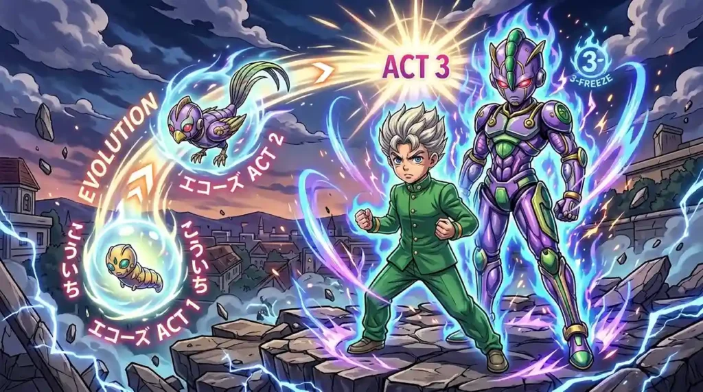 Koichi Hirose and Echoes Act 3 demonstrating natural Stand evolution