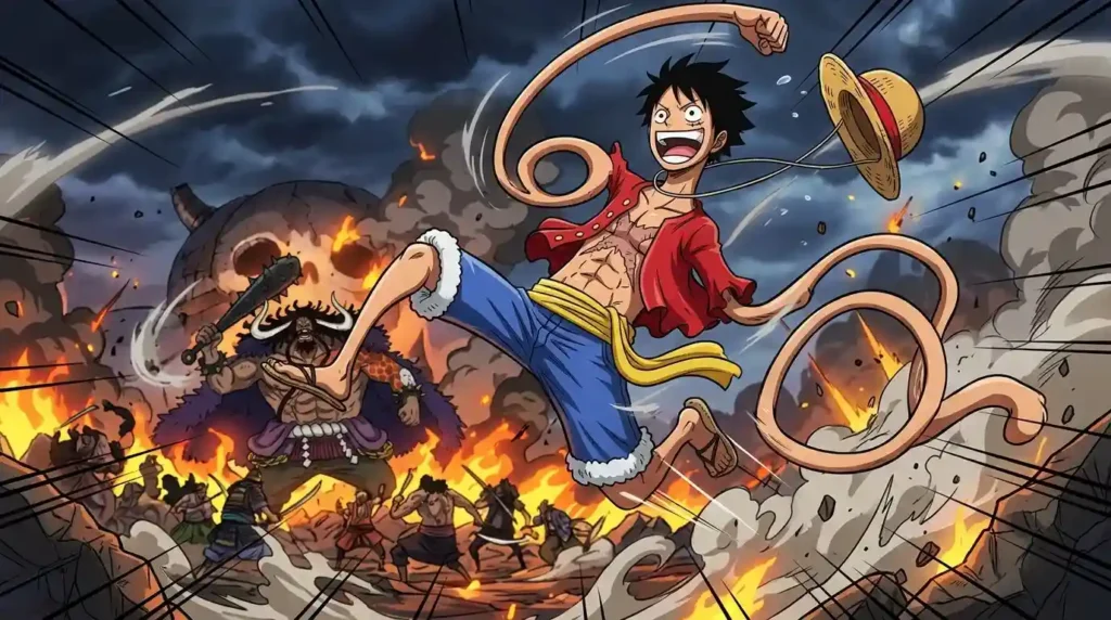 Gear 5 Luffy displaying toon force powers with cartoon physics