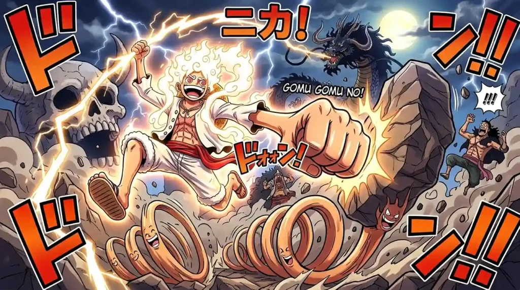 Gear 5 Luffy using reality-bending imagination powers