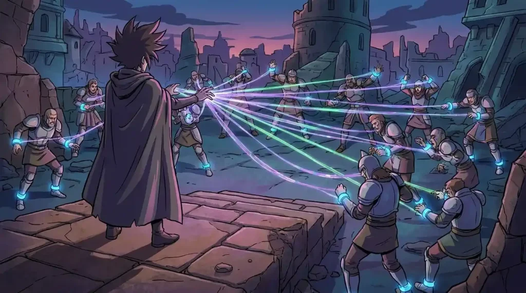 Advanced Manipulator Nen user controlling multiple enemies with aura threads