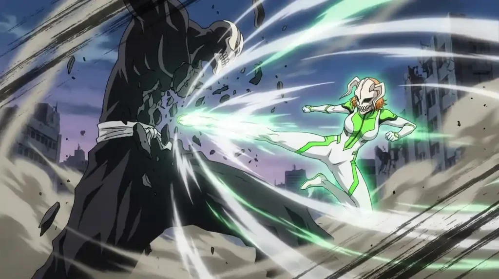 Mashiro Kuna using her Hollow mask to deliver a powerful kick