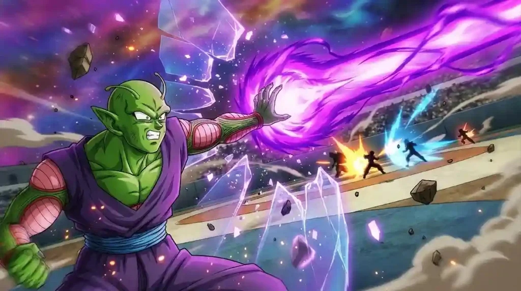Piccolo using Special Beam Cannon during the Tournament of Power in Dragon Ball Super.