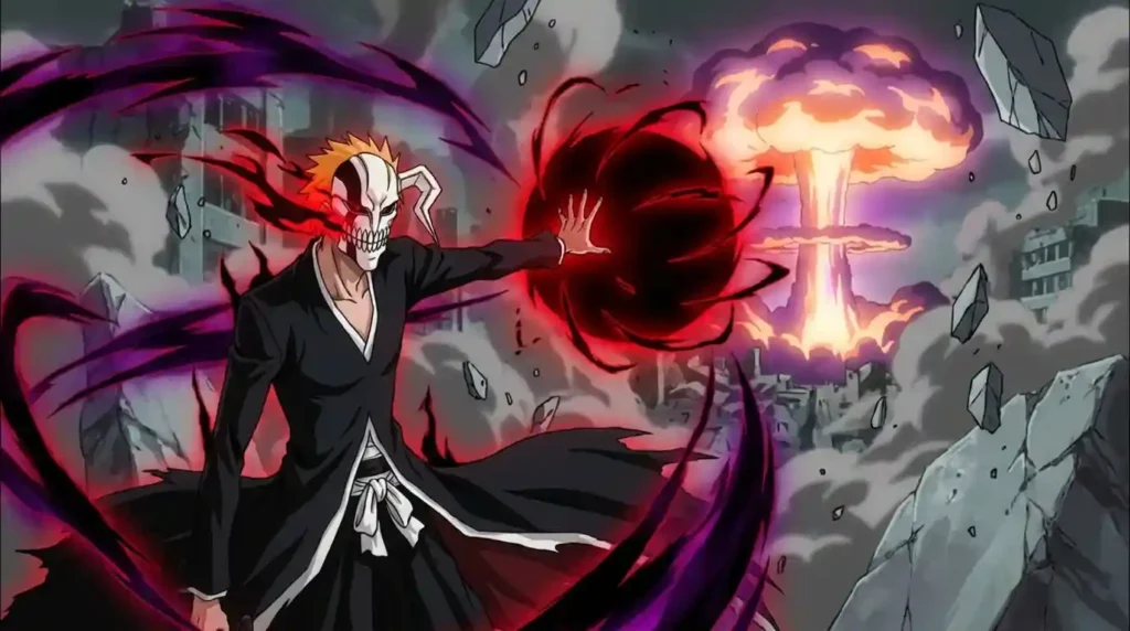 Visored Soul Reaper using Hollow mask powers and firing a Cero attack in Bleach