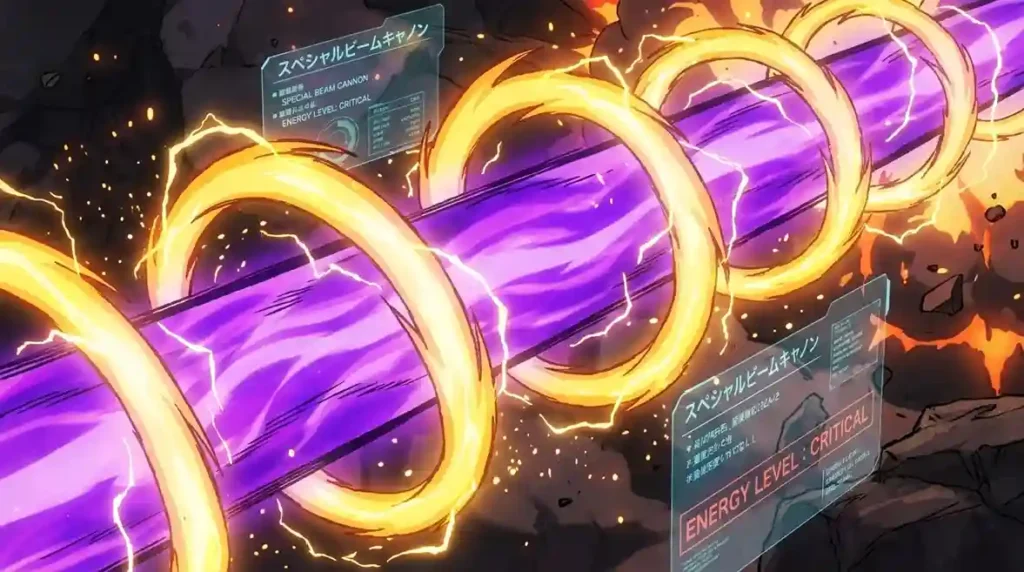Diagram-style view showing the spiral and straight beam structure of Piccolo's Special Beam Cannon.