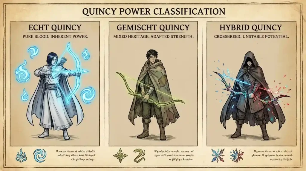 Echt Quincy, Gemischt Quincy, and hybrid Quincy lineage comparison in Bleach