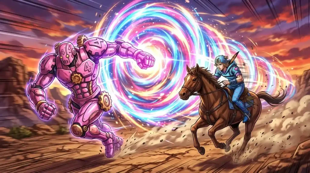 Tusk Act 4 using Infinite Rotation power in Steel Ball Run