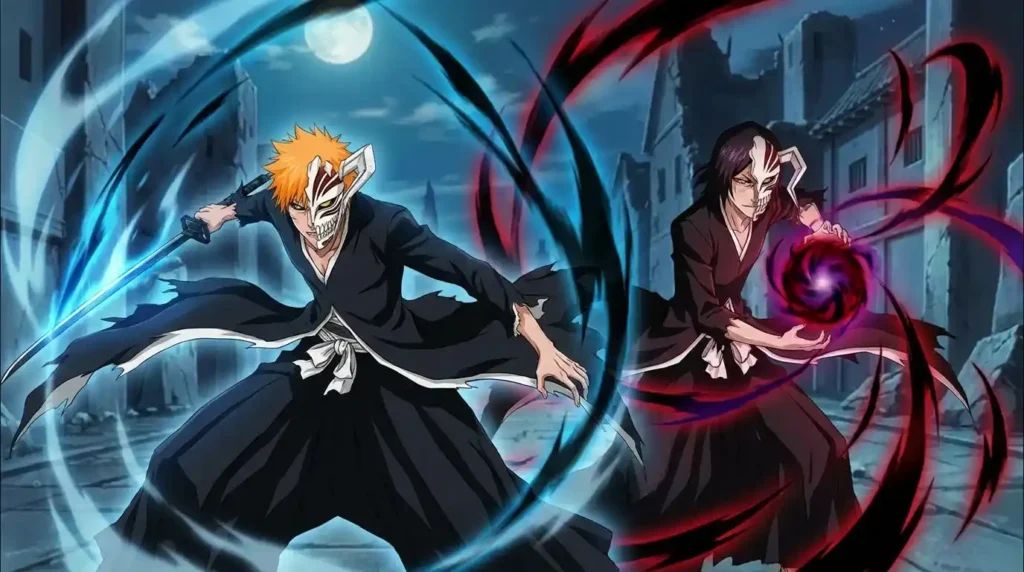 Visored warriors activating Hollow masks and hybrid Bleach powers
