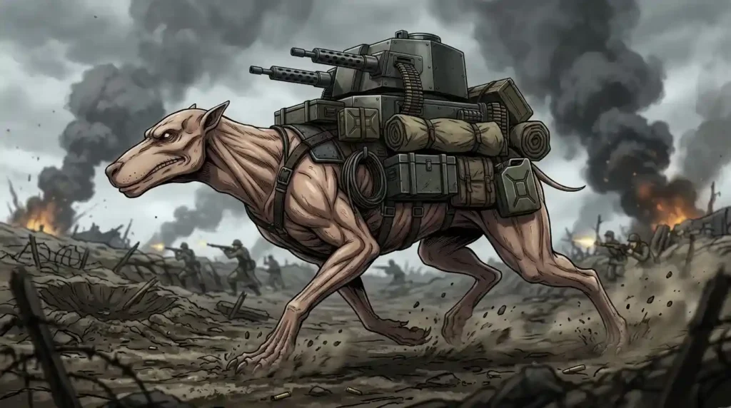 Cart Titan carrying weapons in quadrupedal form