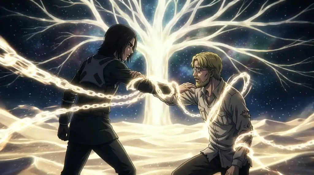 Eren Yeager and Zeke Yeager connected in the Paths dimension