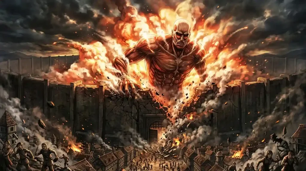 Attack Titan standing on a battlefield