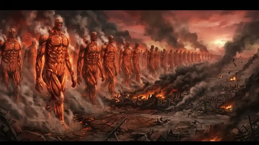 Abnormal Titan chasing soldiers in Attack on Titan