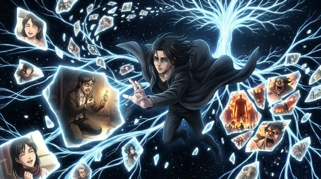 Eren Yeager accessing memories through the Paths of Attack Titan