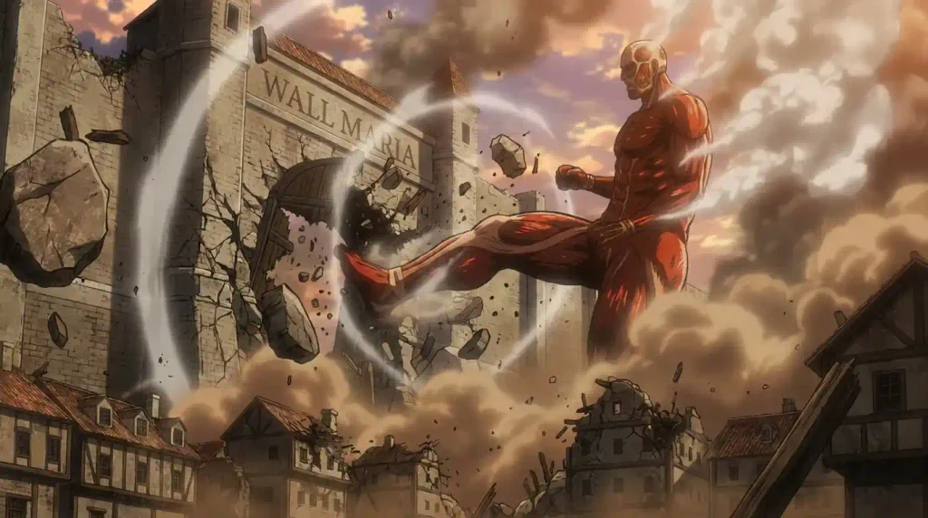 Colossal Titan destroying the gate of Wall Maria