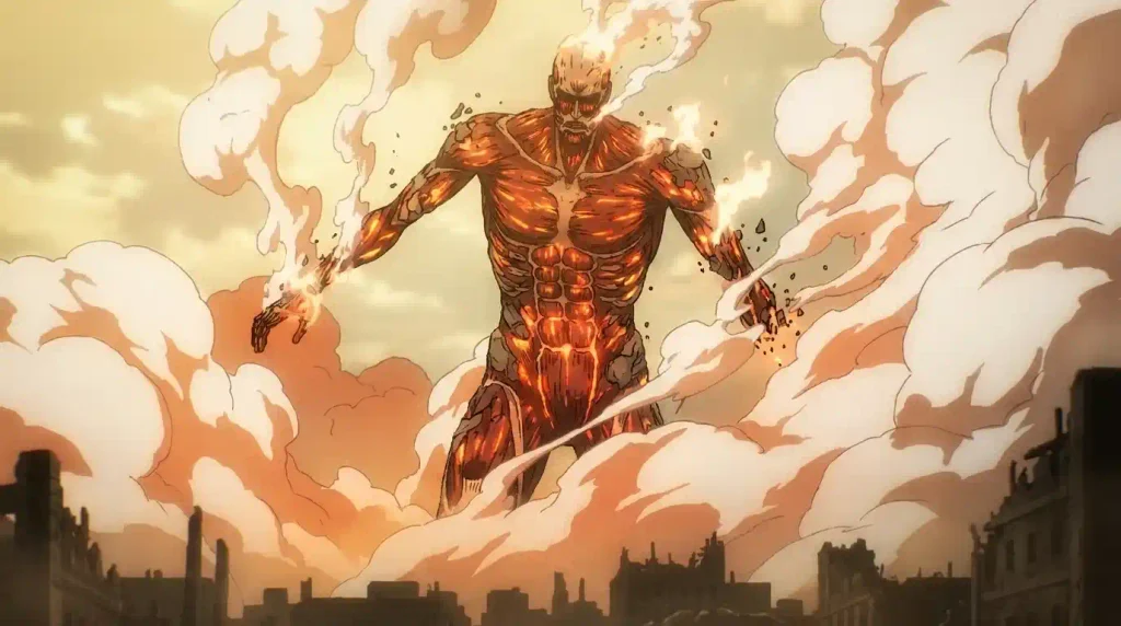 Colossal Titan evaporating into a massive cloud of steam